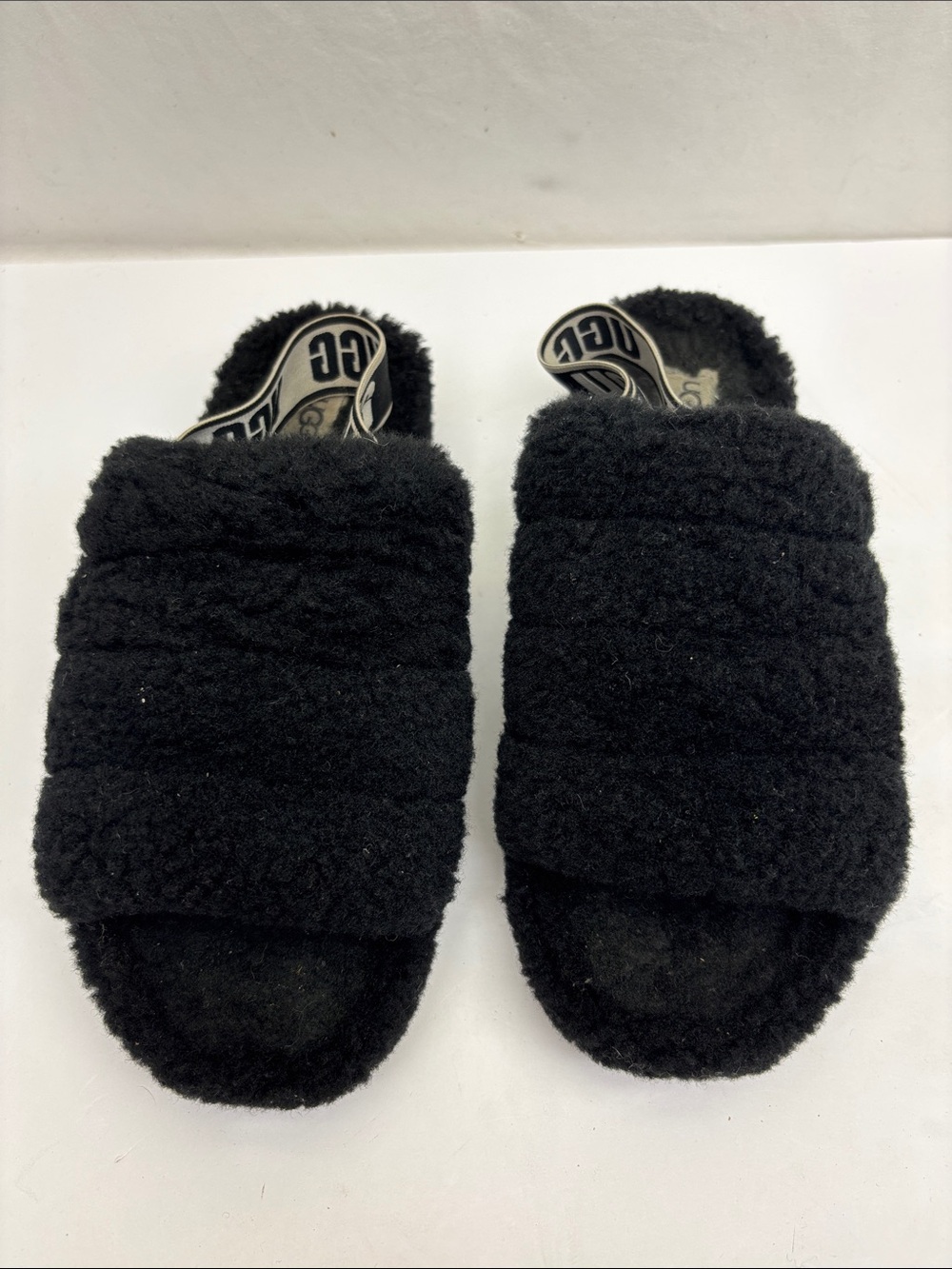 UGG women’s Black Plush Slide Slippers, size 9, box 78